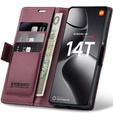 Etui do Xiaomi 14T, ERBORD Glossy Litchi, portfel z klapką, czerwone