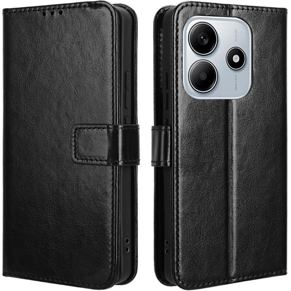 Etui z klapką do Xiaomi Redmi Note 14, Crazy Horse Wallet, czarne