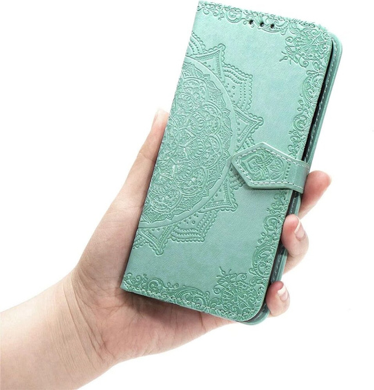 Etui z klapką do Samsung Galaxy M55 5G, Mandala, zielone