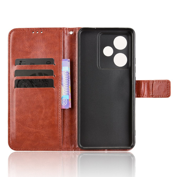 Etui z klapką do Realme GT 7 / 7T, Crazy Horse Wallet, brązowe