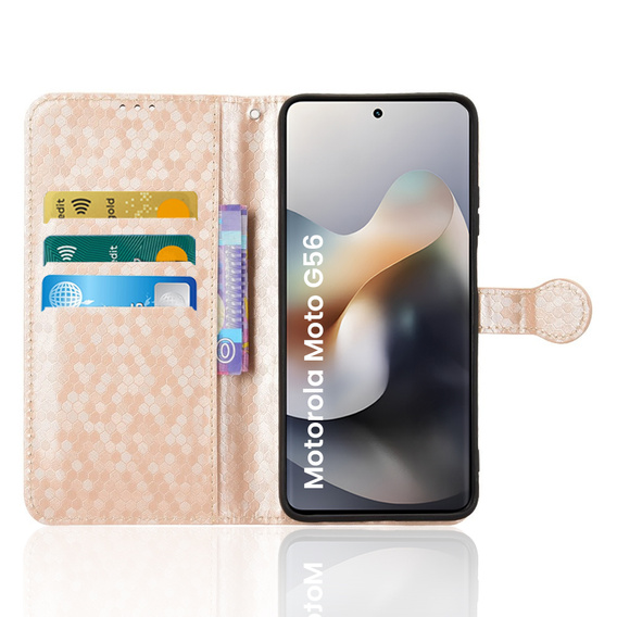 Etui z klapką do Motorola Moto G56 5G, Wallet Rhombus, złote