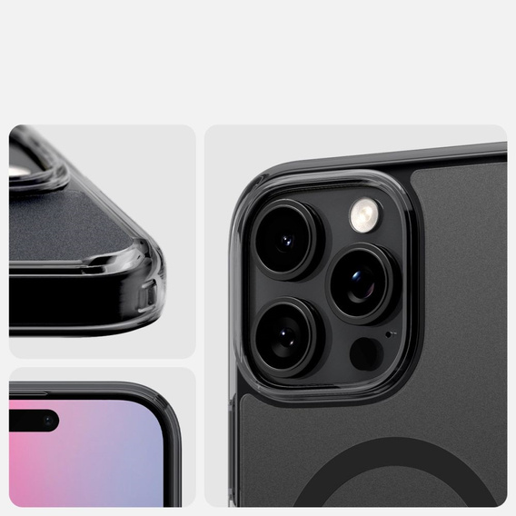 Etui z MagSafe Spigen do iPhone 16 Pro Max, Ultra Hybrid "T", matowe przezroczyste / czarne + Szkło Hartowane 9H