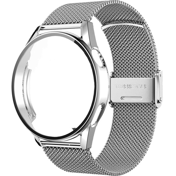 Bransoleta Milanese + Etui z osłoną na ekran do Huawei Watch GT 3 46mm, Srebrny