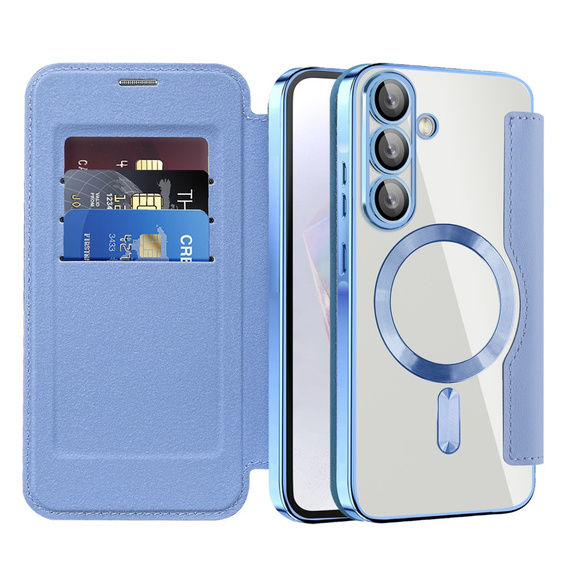 Etui z klapką do Samsung Galaxy A26 5G, RFID Wallet MagSafe z ochroną aparatu, niebieskie