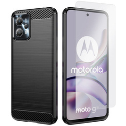 Zestaw Etui do Motorola Moto G23 / G13, karbon, silikonowe ochronne czarne + szkło