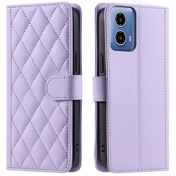 Etui z klapką do Motorola Moto G24 / G24 Power / G04, Rhombus Crossbody Leather, fioletowe