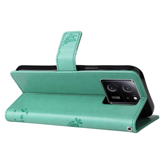 Etui z klapką do Xiaomi 13T / 13T Pro, Butterfly, zielone