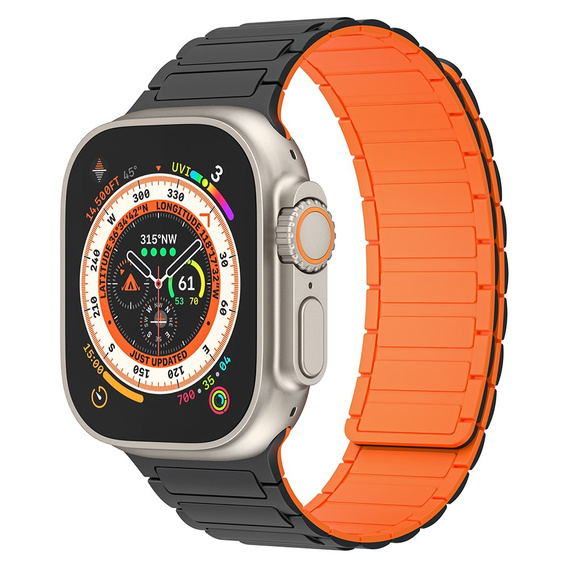 Pasek Silikonowy do Apple Watch 1/2/3/4/5/6/7/8/9/10/11/SE Ultra 1/2/3 42/44/45/46/49mm, Czarny/Pomarańczowy