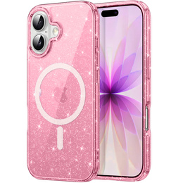 Etui do iPhone 17, do MagSafe, brokatowe, półprzezroczyste różowe