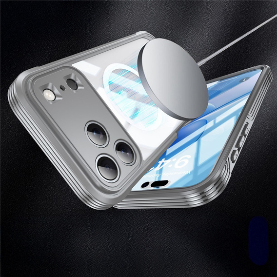 Etui do iPhone 17 Pro, Shockproof, ze szkłem, do MagSafe, szare