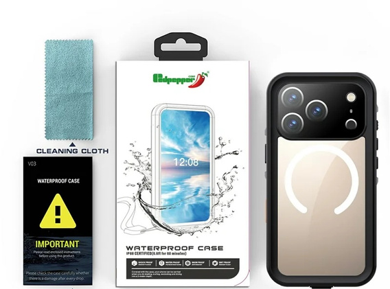 Etui Wodoodporne IP68 do iPhone 17 Pro, RedPepper MagSafe, czarne