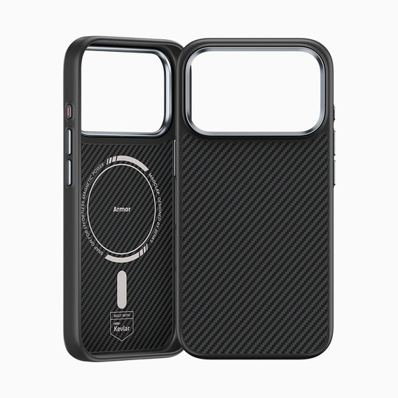 Etui BENKS Kevlar Armor PRO do iPhone 17 Pro Max, Carbon Fiber 600D A070, do MagSafe, aktywny przycisk – czarne