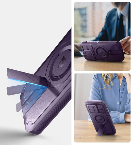 Etui Dexnor do iPhone 15 Pro – magnetyczne, z przesuwaną osłoną aparatu - fioletowe