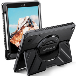 Etui Dexnor 360° do iPad 10.2" 2021/2020/2019 (9/8/7 gen.), z paskiem i miejscem na rysik - czarne
