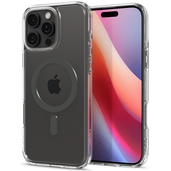 Etui z MagSafe Spigen do iPhone 16 Pro, Ultra Hybrid, przezroczyste / szare + Szkło Hartowane 9H