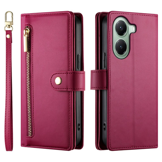 Etui z klapką do Xiaomi Poco X7 Pro 5G, Wallet Zipper Pocket, czerwone