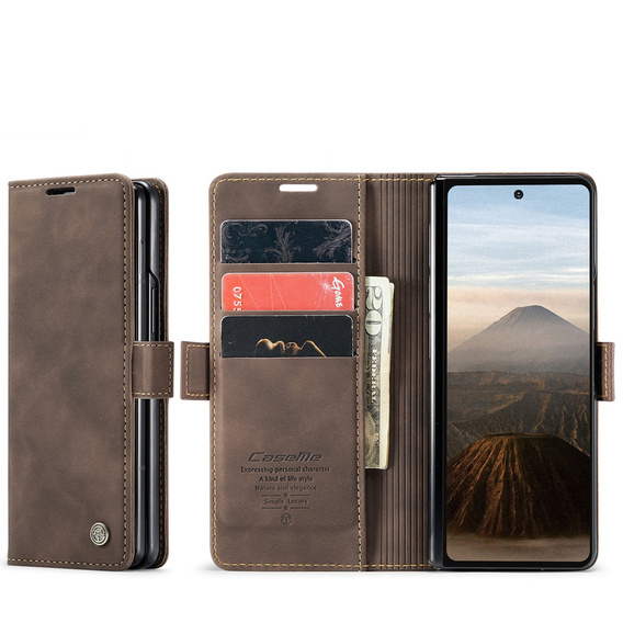 Etui CASEME do Samsung Galaxy Z Fold7 5G, Leather Wallet Case, ciemnobrązowe