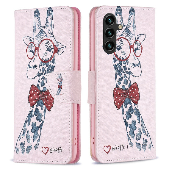 Etui z klapką do Samsung Galaxy A35 5G, Wallet, Giraffe różowe