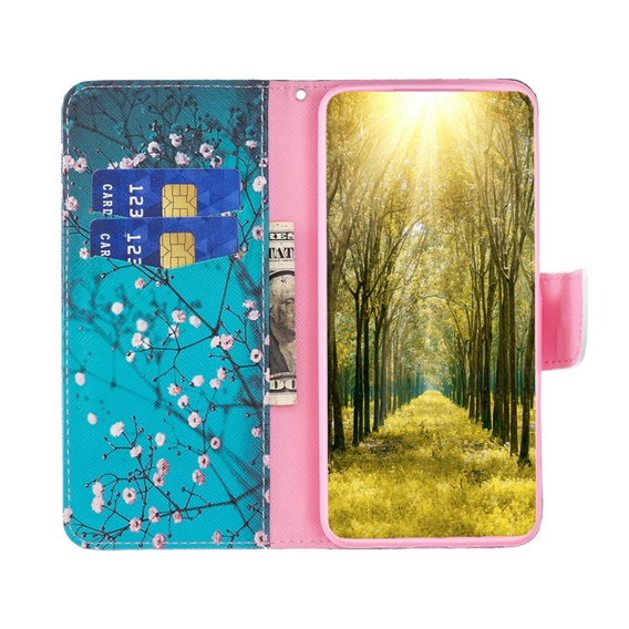 Etui z klapką do Motorola Moto G54 5G, Wallet, Sakura niebieskie