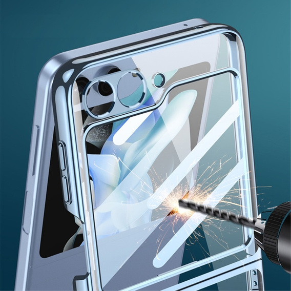 Etui ze szkłem do Samsung Galaxy Z Flip7 FE / Z Flip6, PC Case, Niebieskie