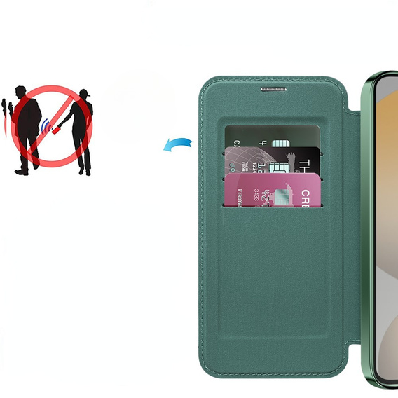 Etui z klapką do Samsung Galaxy S24 FE, RFID Wallet MagSafe z ochroną aparatu, zielone