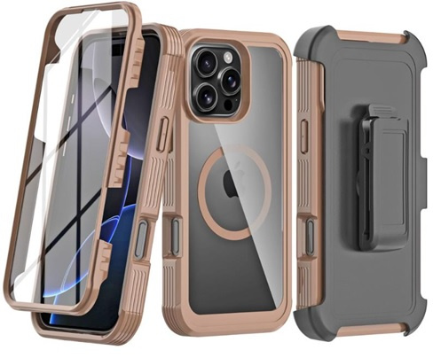 Etui do iPhone 16 Pro, Shockproof Belt Clip, do MagSafe, z klipsem, desert titanium