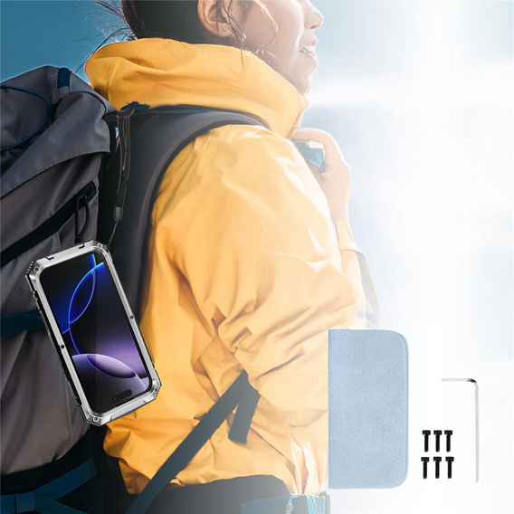 Etui R-JUST do iPhone 17 Pro z wbudowaną ochroną ekranu - srebrne