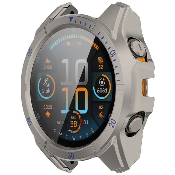 2w1 Etui + Szkło Hartowane do Garmin Fenix 8 47mm, Tytanowe / Niebieskie