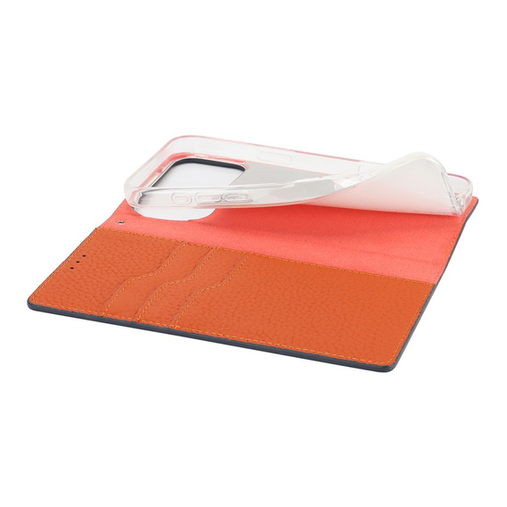 Etui z klapką do iPhone 17 Pro, Litchi Skin Grain, granatowe