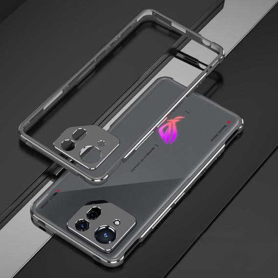 Etui do ASUS ROG Phone 8 Pro, Armor Bumper, z osłoną obiektywu, szare / srebrne