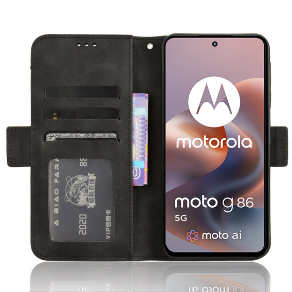 Etui z klapką do Motorola Moto G86 Power 5G, Card Slot, czarne