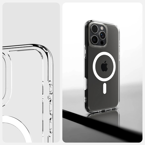 Etui ERBORD z MagSafe do iPhone 16 Pro Max, aktywny przycisk, przezroczyste + Szkło hartowane