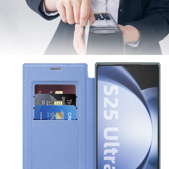 Etui z klapką do Samsung Galaxy S25 Ultra, RFID Wallet MagSafe z ochroną aparatu, niebieskie