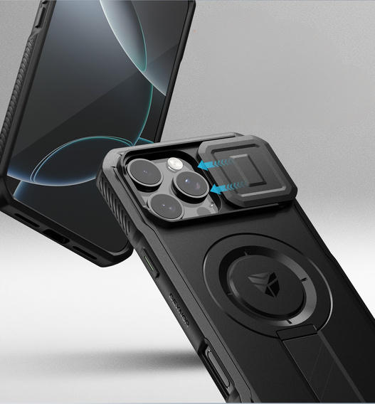 Etui Dexnor MagSafe do iPhone 16 Pro Max magnetyczne z przesuwaną osłoną aparatu – czarne