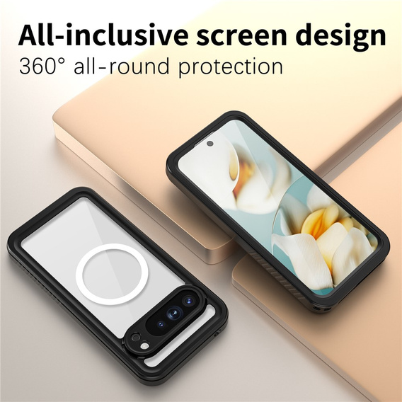 Etui Wodoodporne IP68 do Google Pixel 10 Pro XL, Redpepper, do MagSafe, przezroczyste z czarną ramką