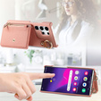 Etui do Samsung Galaxy S25 Ultra z klapką i paskiem – różowe