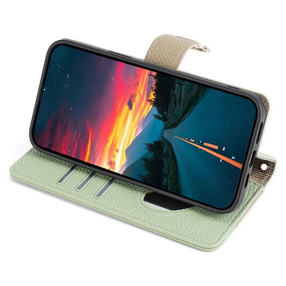 Etui z klapką do Samsung Galaxy A56 5G, Wallet Zipper Pocket, z lusterkiem, zielone