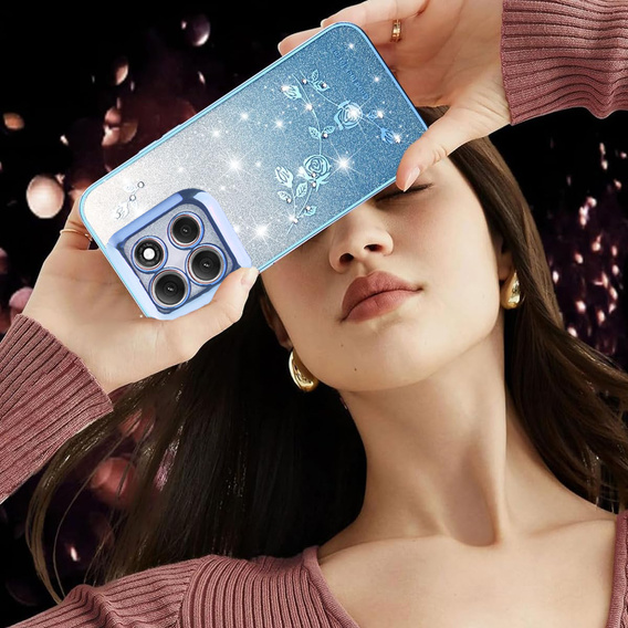 Etui do Motorola Moto G56 5G, Glitter Flower, niebieskie