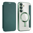 Etui z klapką do Samsung Galaxy S24 FE, RFID Wallet MagSafe z ochroną aparatu, zielone