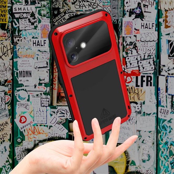 Etui Love Mei do iPhone 17, pancerne ze szkłem, czerwone