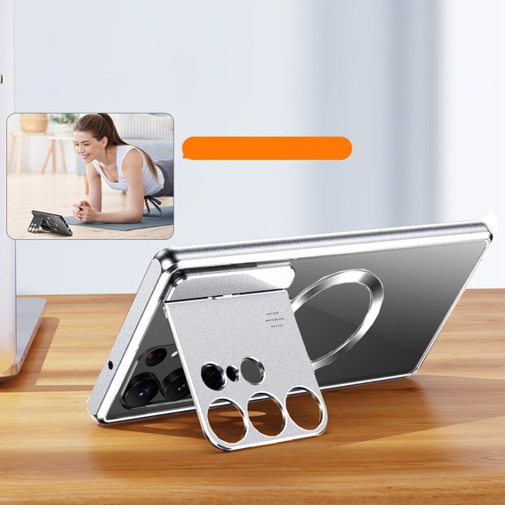 Etui Magnetyczne do Samsung Galaxy S23 Ultra 5G, Aroma Hybrid, srebrne