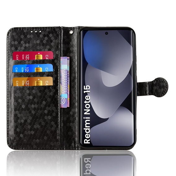 Etui z klapką do Xiaomi Redmi Note 15 5G / Poco M8 5G, Wallet Rhombus, czarne