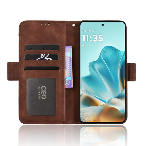 Etui z klapką do Motorola Edge 60 / 60 Fusion, Card Slot, brązowe