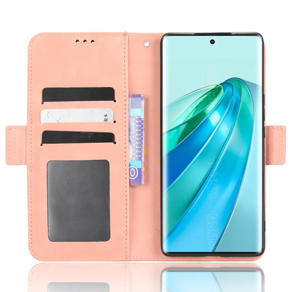 Etui z klapką do Honor Magic 5 Lite 5G, Card Slot, różowe
