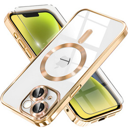 Etui do iPhone 14, Electro MagSafe, złote + Szkło na ekran