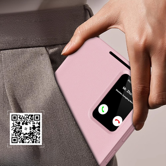 Etui z klapką do Samsung Galaxy A55 5G – różowe, Smart View Wallet z kieszonką na karty