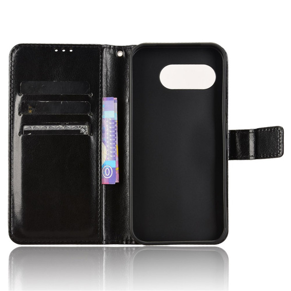 Etui z klapką do Google Pixel 9A, Crazy Horse Wallet, czarne