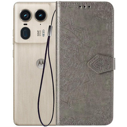 Etui z klapką do Motorola Edge 50 Ultra, Mandala, szare