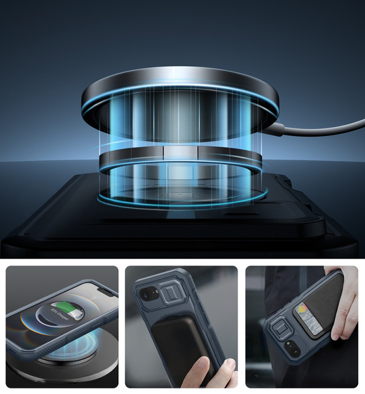 Etui pancerne Dexnor CamProtect z MagSafe do iPhone 16e – niebieskie