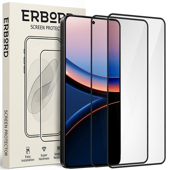 2x Szkło Hartowane do Xiaomi Poco F7 Ultra, ERBORD 3D pełne, szybka na cały ekran